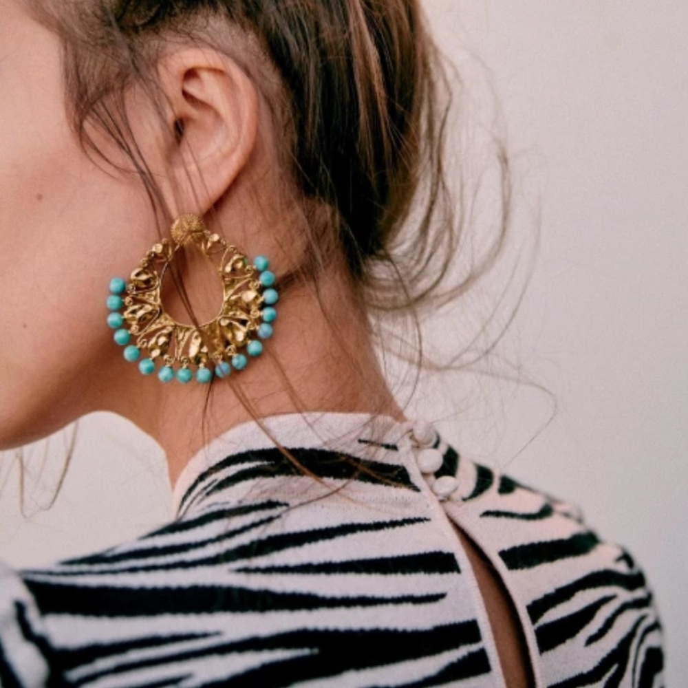 Sezane Green and Gold Lucila Earrings